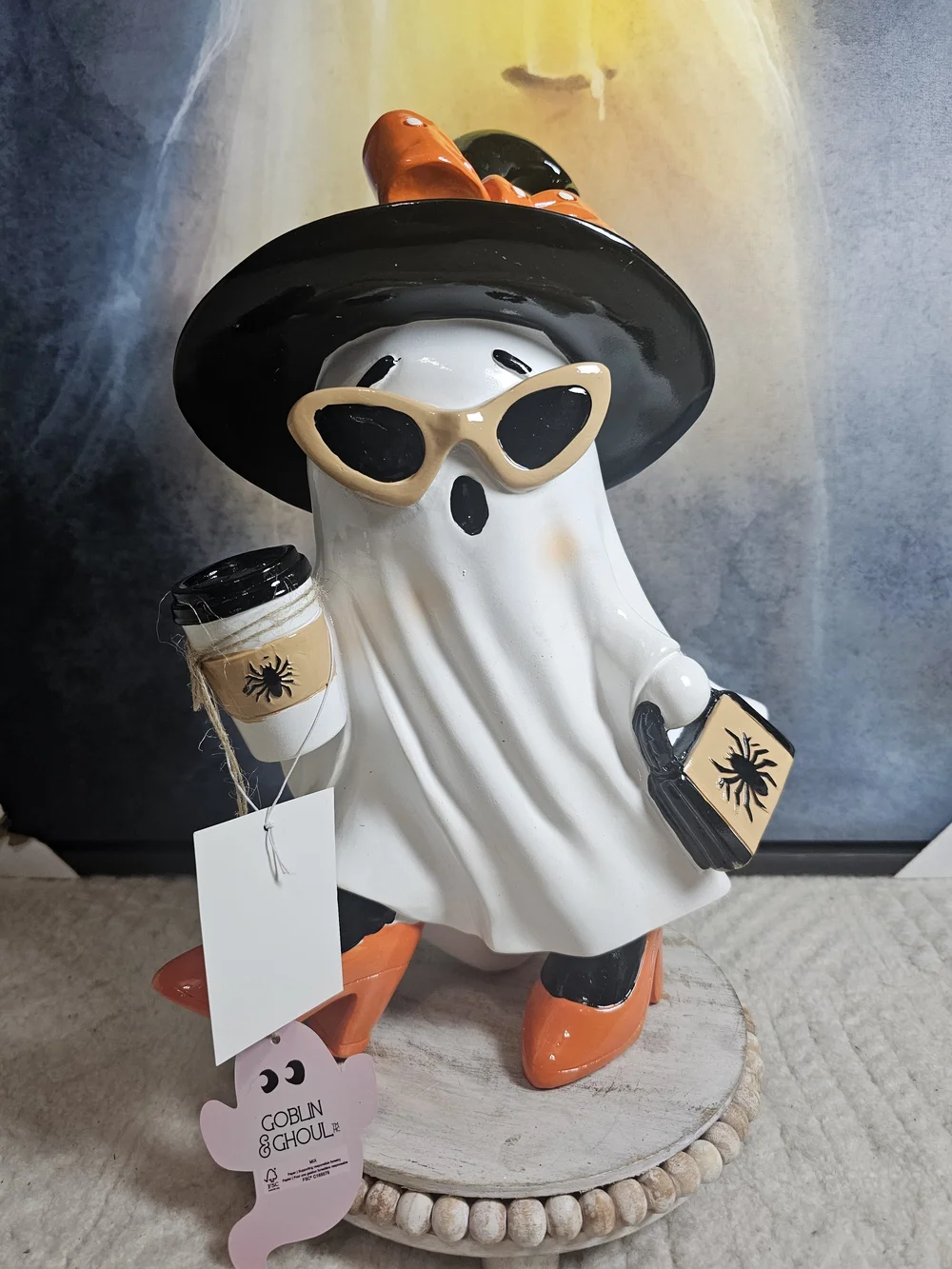 Halloween Goblin & Goul high heel ghost coffee cup sunglasses hat with bow NWT